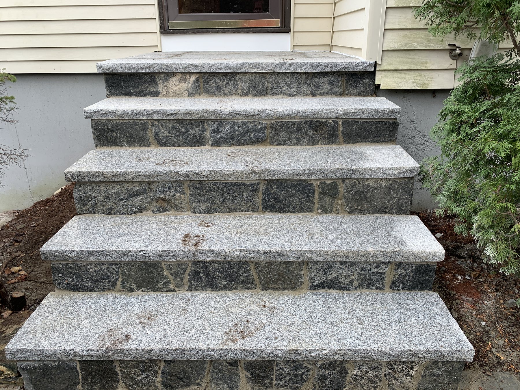 Stone Veneer Steps with Granite Treads — Ashland, MA