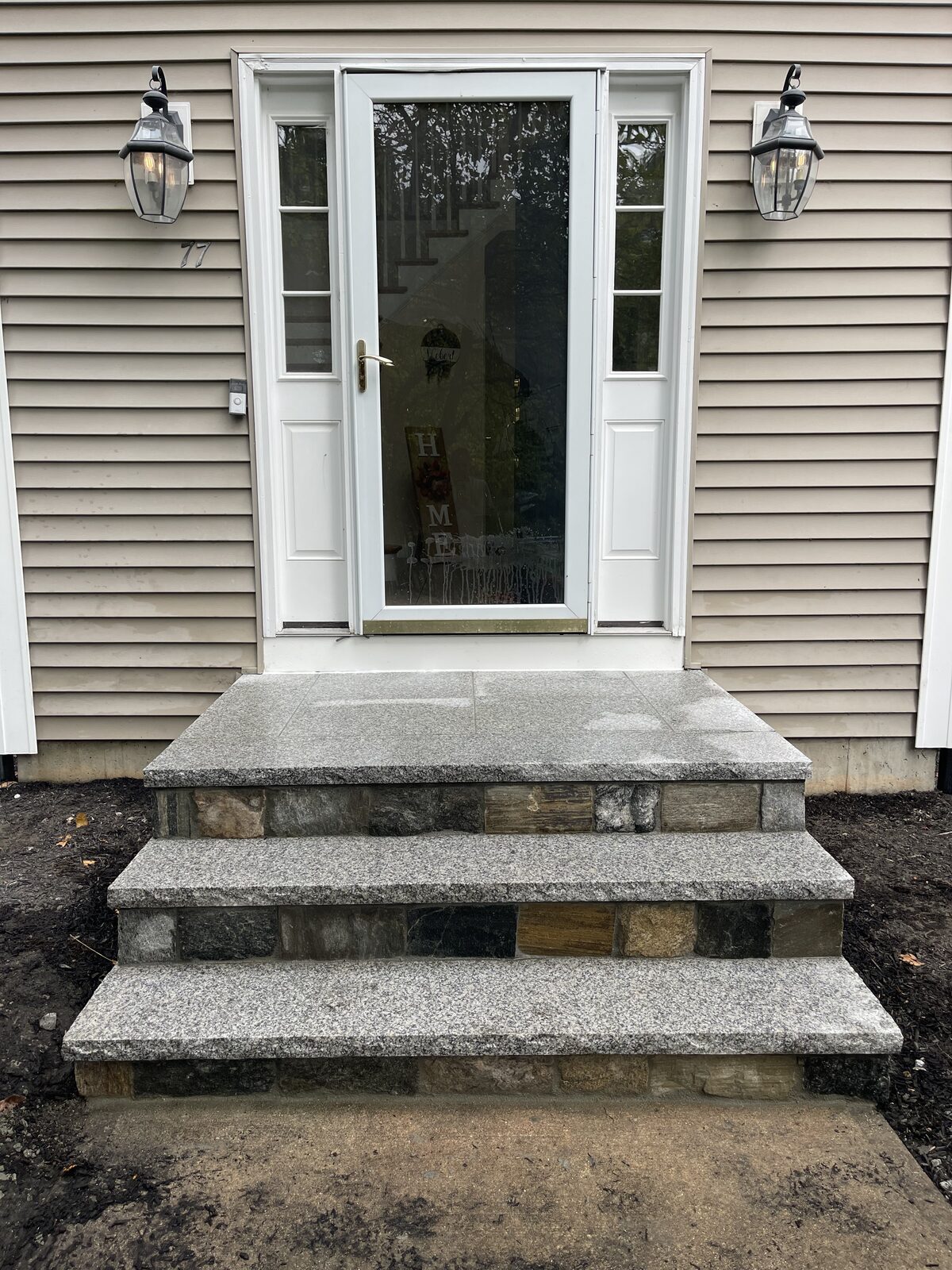 Natural Stone Veneer Steps with Gray Granite Treads & Landing — Bellingham, MA