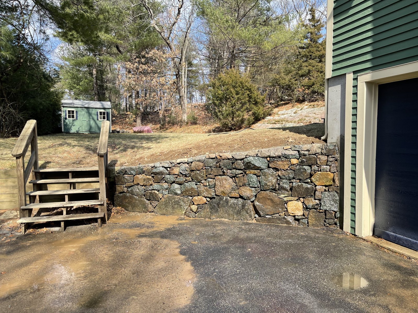Dry-Stacked Stone Wall Rebuild — Foxborough, MA