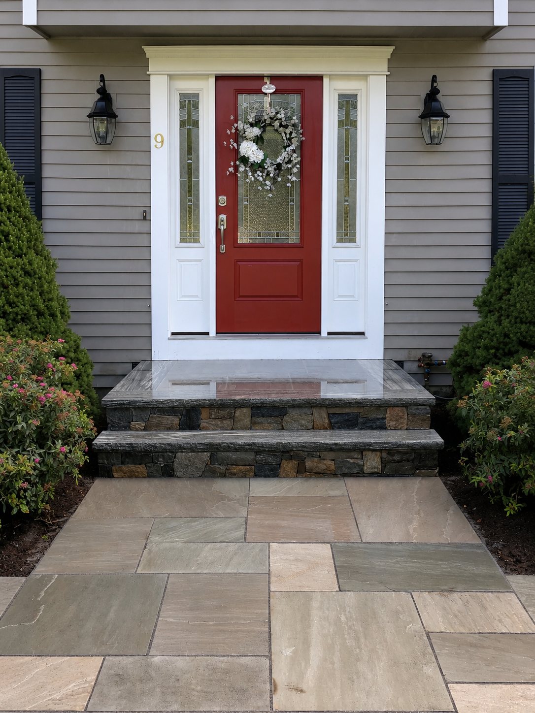 Bluestone Walkway & Stone Veneer Steps — Franklin, MA
