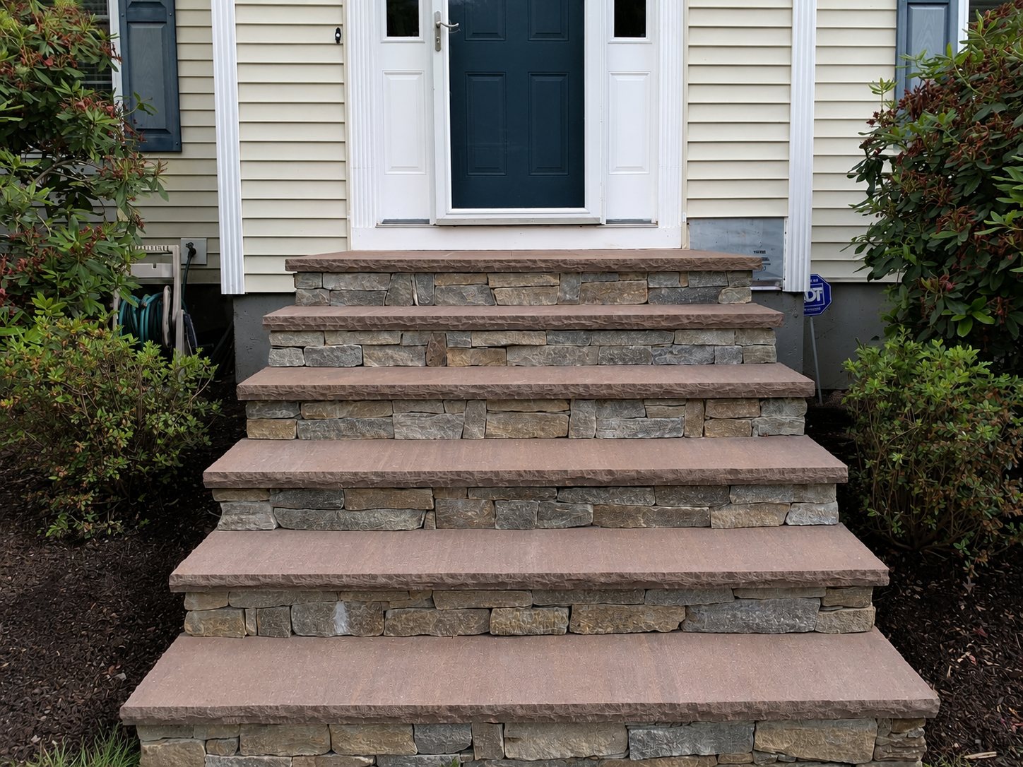 Stone Veneer Steps with Sandstone Treads & Platform — Franklin, MA