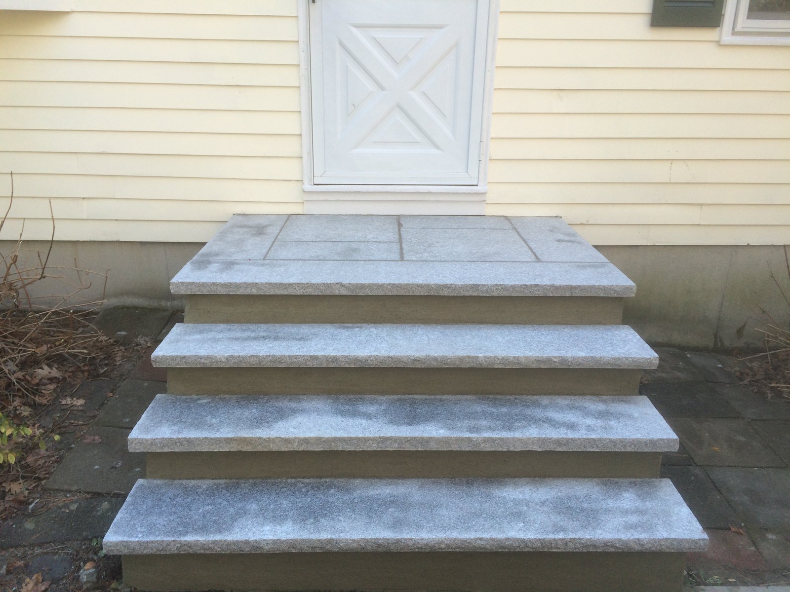 Prefabricated Steps with Stucco Finish & Salt-and-Pepper Granite — Natick, MA