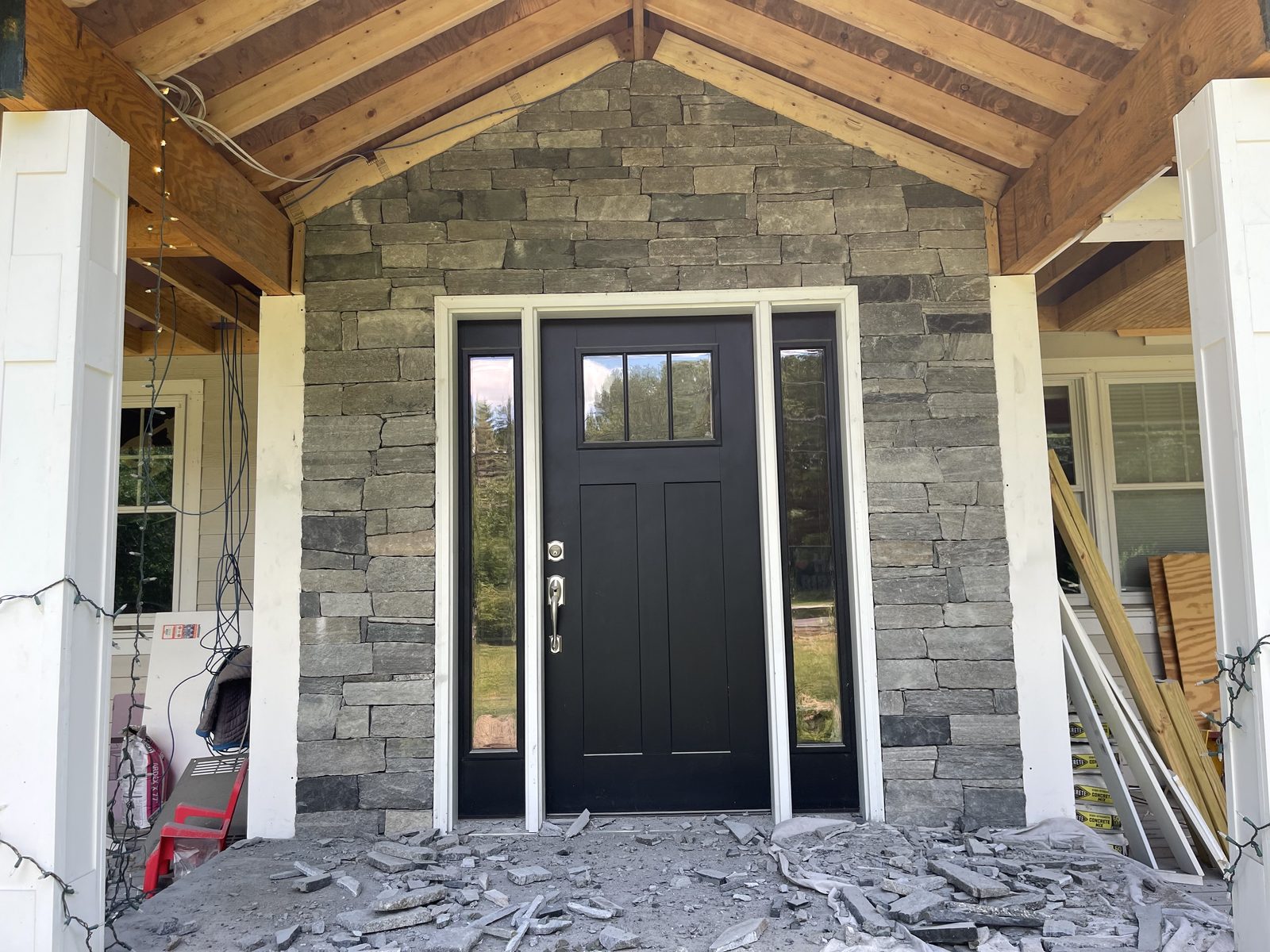 Natural stone veneer entry nearing completion in Bolton Massachusetts