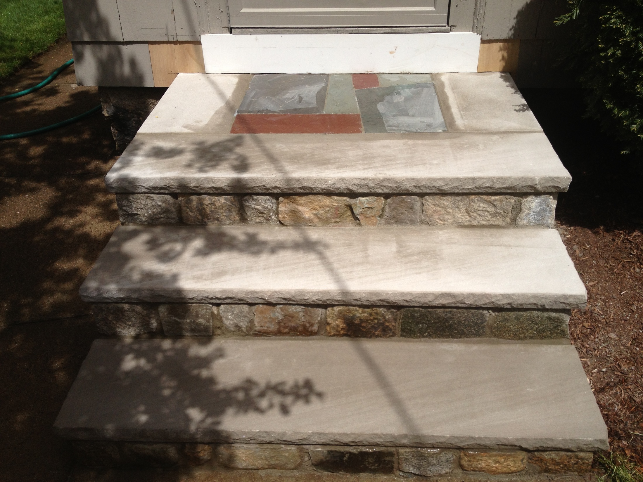 Fieldstone Steps with Limestone Treads — Franklin, MA