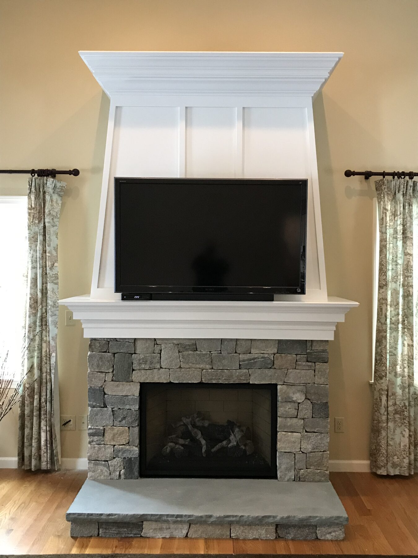 New Construction Stone Veneer Fireplace with Gas Insert — Southboro, MA